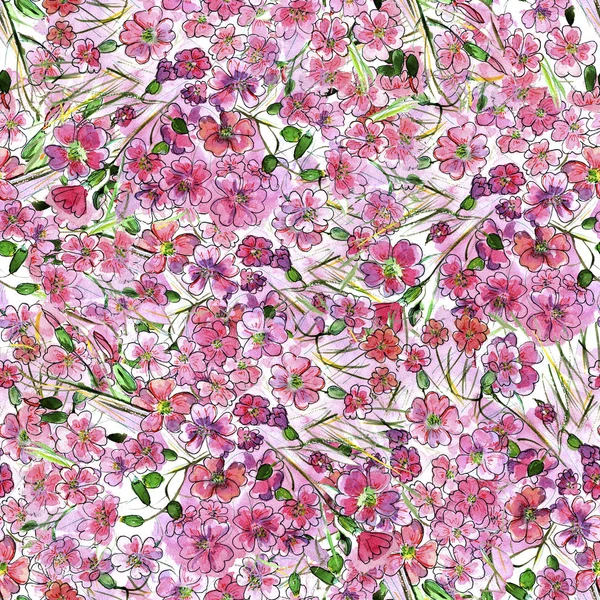 꽃 매끄러운 패턴, 잎 수채화 와 빨간 장미 — 스톡 사진