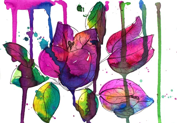 Illustration de fleur rose fleur de bougainvillier en papier. Aquarelle peinture retouche — Photo