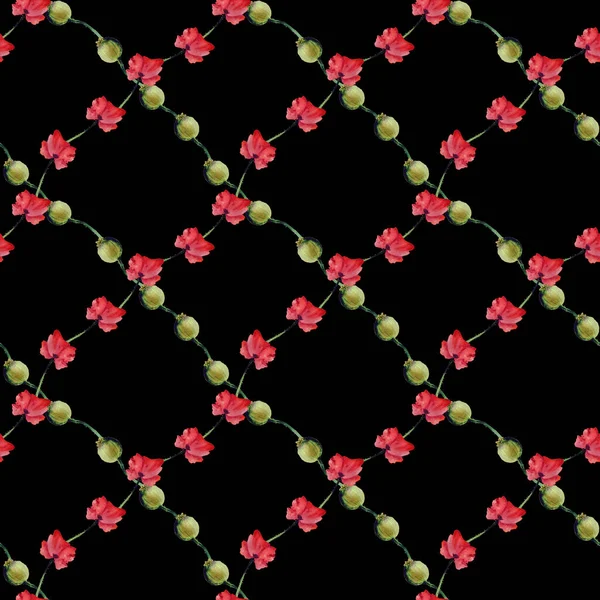 Illustrazione ad acquerello di papaveri fiori modello senza soluzione di continuità — Foto Stock