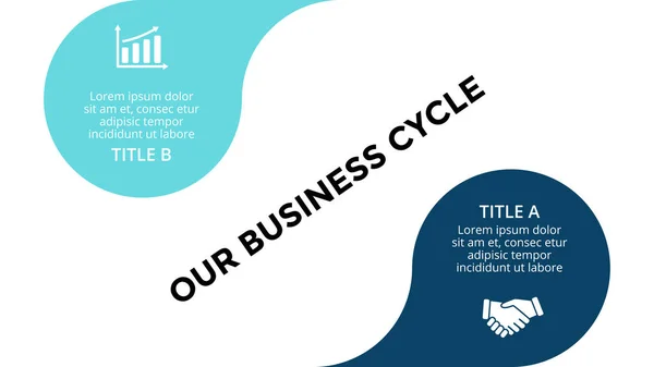 Infográfico vetorial, diagrama de ciclo, gráfico de rótulos, gráfico de apresentação de adesivos. Conceito de negócio com 2 opções, peças, etapas, processos. Modelo de slide abstrato 16x9 . — Vetor de Stock