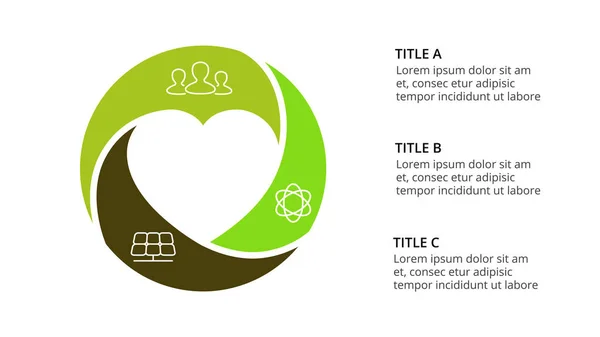 Vector circle heart infographic, cycle diagram, round graph. Water save slide presentation chart. Ecology nature concept with 3 options, parts, steps, processes.