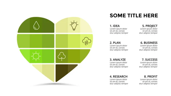 Vektorový infographic šablona. Symbol srdce. Šablona prezentace snímků. Obchodní koncept s 8 možnosti, díly, kroky, zpracovává. — Stockový vektor