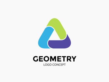 Üçgen logo şablonu. Modern vektör soyut daire yaratıcı işareti veya simge. Geometrik tasarım öğesi
