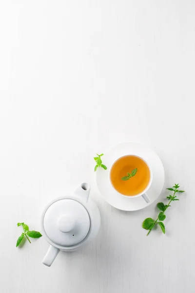 Cup of herbal tea, white background — Stock Photo, Image