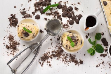 Çikolatalı ve naneli vanilyalı dondurma.