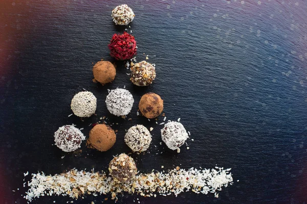 Christmas Homemade chocolate candy balls — Stock Photo, Image