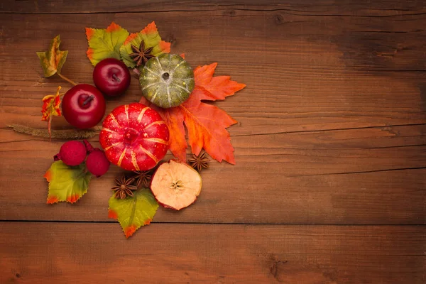Autumn Fall Creative Composition Orange Pumpkins Apples Colorful Maple Oak — Stock Photo, Image
