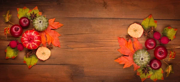 Autumn Fall Creative Composition Orange Pumpkins Apples Colorful Maple Oak — Stock Photo, Image