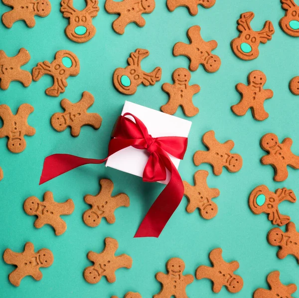 Christmas New Year Composition Homemade Winter Gingerbread Cookies Gift Paper — Stock Photo, Image