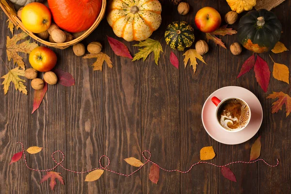 Concept Fall Harvest Thanksgiving Day Autumn Composition Cup Coffee Pumpkins — Stock Photo, Image