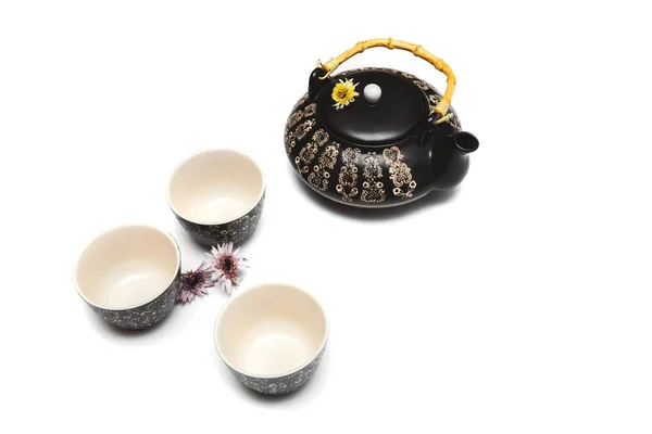 Cerimônia de chá estético em fundo branco — Fotografia de Stock