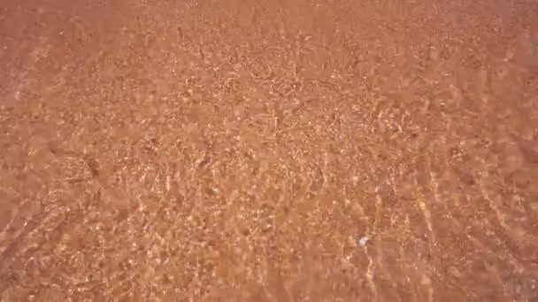 黄色橙色沙滩 透明的水波 海上旅行和休假慢动作 — 图库视频影像