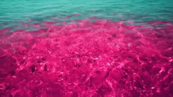 水の上のリップルを閉じる ホットピンクとジューシーなブルー アブストラクトカラースローモーションビデオ — ストック動画