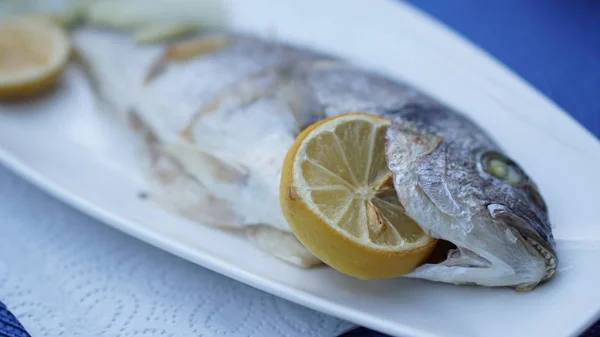 Tasty Fish Standing Plate — Stock Photo, Image