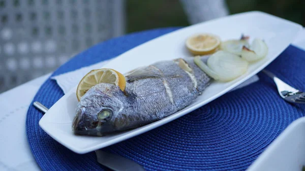 Tasty Fish Standing Plate — Stock Photo, Image