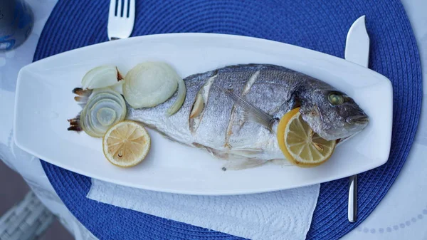 Välsmakande Fisk Stående Tallrik — Stockfoto