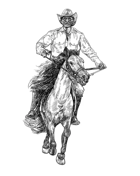 Rysunek Czarno Biały Kowboja Jazda Konna Wektor Ilustracja — Wektor stockowy