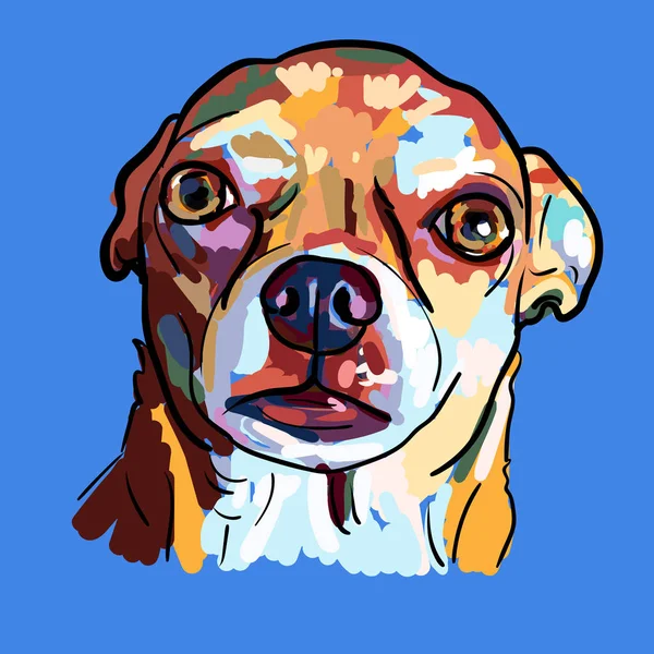 Gemälde Des Lustigen Gesichts Eines Chihuahua Hundes Auf Blauem Hintergrund — Stockvektor
