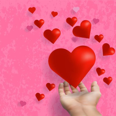 El yat ve kırmızı kalp pembe arka plan üzerinde yüzen vererek, Sevgililer için kavram seviyorum vererek. vektör çizim.