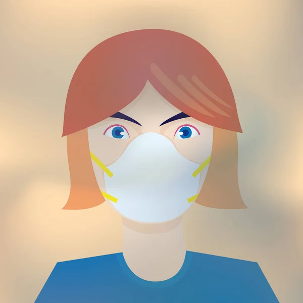 Porträt Einer Frau Mit Weißer Maske Zur Verhinderung Von Smog — Stockvektor
