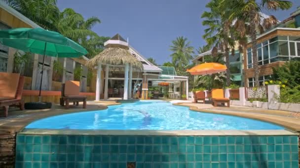 Swimming Pool Luxury Resort Hotel View Coconut Tree Beach Blue — Stock Video
