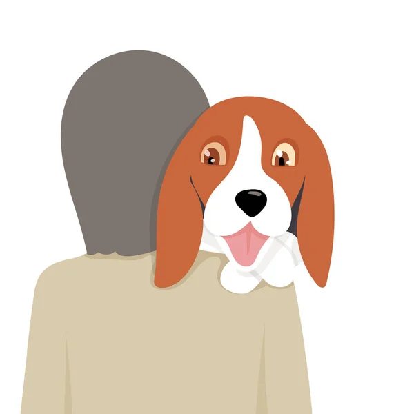 Adorable beagle dog nestle on its owner shoulder. — Stock Vector