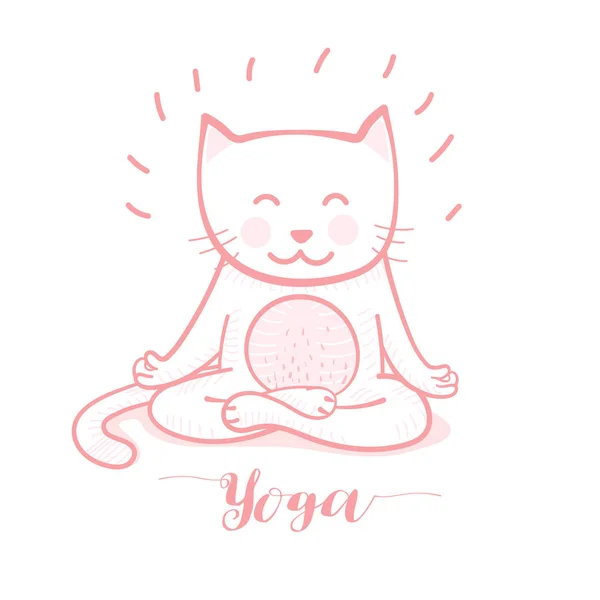 Lindo gato de dibujos animados en meditación de postura de yoga, una posición de loto en wh — Vector de stock