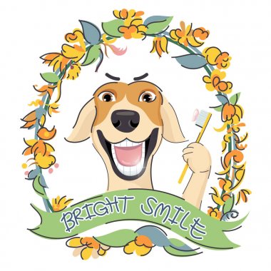 Sevimli köpek gülümseyen ve ön bacak tutun ise beyaz dişleri gösteren