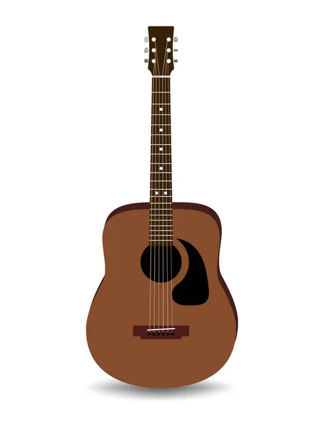 Guitarra Acústica Marrom Realista Isolada Fundo Branco Com Sombra Ilustração —  Vetores de Stock