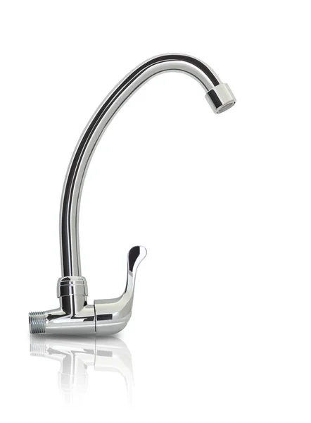 Water tap, kitchen faucet, with shadow and reflection isolated o — Stock Photo, Image