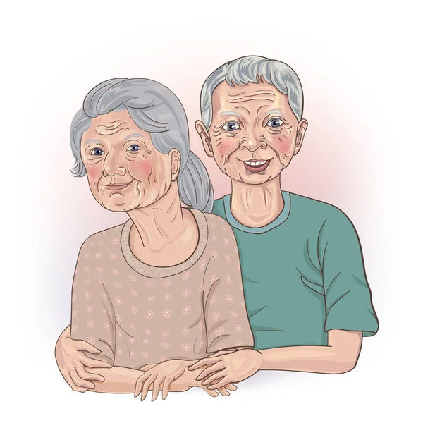 Senior Couple His Arm His Wife Hand Sitting Together White — ストックベクタ