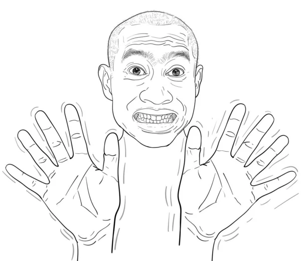 Desenho Engraçado Retrato Homem Negação Expressões Frenéticas Cara Asiático Ilustração —  Vetores de Stock
