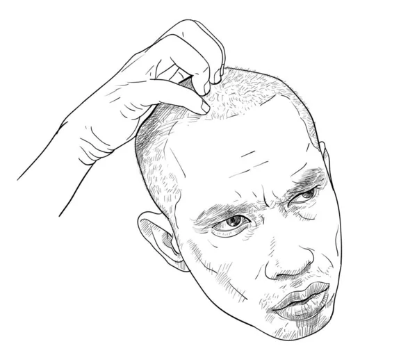 Dibuja Retrato Divertido Hombre Maravillándose Confundiendo Expresiones Faciales Asiático Rascó — Vector de stock
