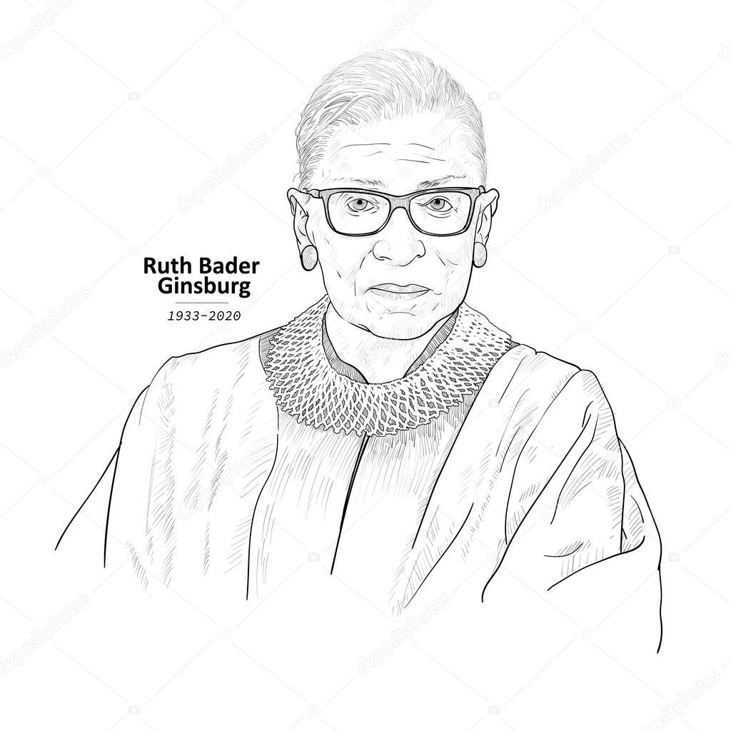 September 25, 2020 Drawing portrait of United States Supreme Court Justice, Ruth Bader Ginsburg, vector illustration.