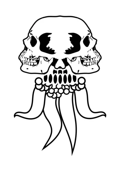 Calavera Medusa Criatura Imaginación Tatuaje Impresión Camiseta Aislada Blanco Ilustración — Vector de stock