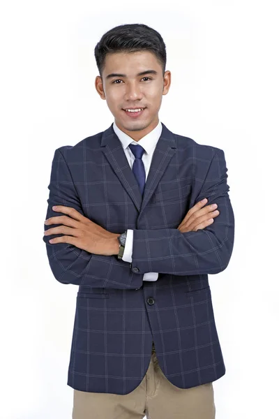 Asian handsome young business man isolated on white background with copy space — Stock Photo, Image