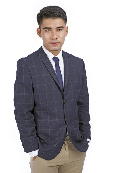 Asiatico bello giovane uomo d'affari isolato su sfondo bianco con spazio copia — Foto Stock