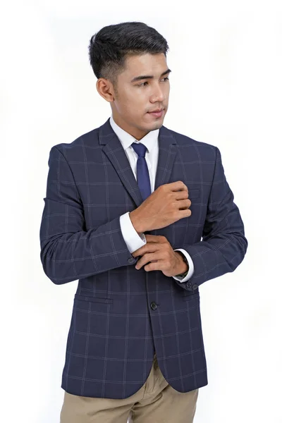 Azjatycki przystojny młody człowiek biznesu na białym tle z kopią przestrzeni — Zdjęcie stockowe