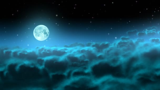 Luna sobre la noche nubes bucle — Vídeo de stock