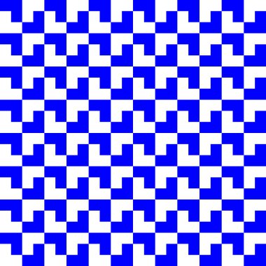 Soyut geometrik şekil şablon arkaplan çizim vektörü. Mavi ve beyaz açı dirseği, ok açısı tekrar eden desen. Duvar ve zemin seramik kiremit deseni.