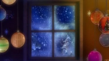 Noel gecesi pencere kar ev