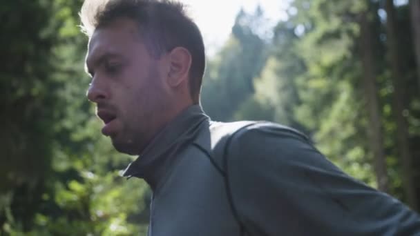 Junger Mann Joggt Durch Einen Wald — Stockvideo