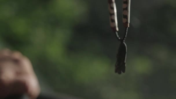 Halsband Hängande Från Spegeln Den Rörliga Bil — Stockvideo