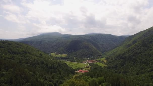 Vista Aérea Valle Medio Del Bosque — Vídeo de stock