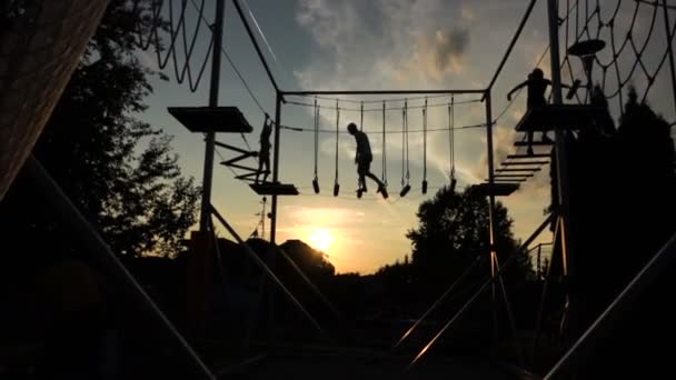 Flicka Klättring Adrenalin Park — Stockvideo
