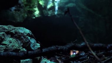 İki küçük çocuk bir mağarada farlar ile uyanma.