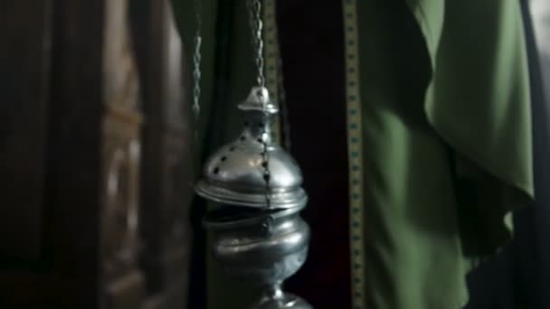 Priest Holding Smoking Thurible Church — Stock Video