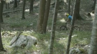 Tepeye yürüyüş dağ bisikleti binici.