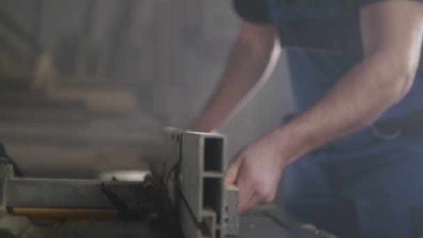 Man Polishing Wooden Board — Stock Video