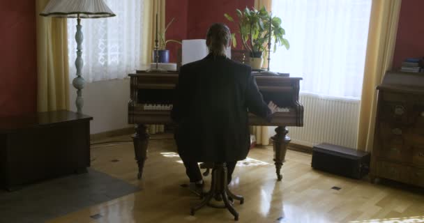 Pianista Lendo Partituras Tocando Piano — Vídeo de Stock